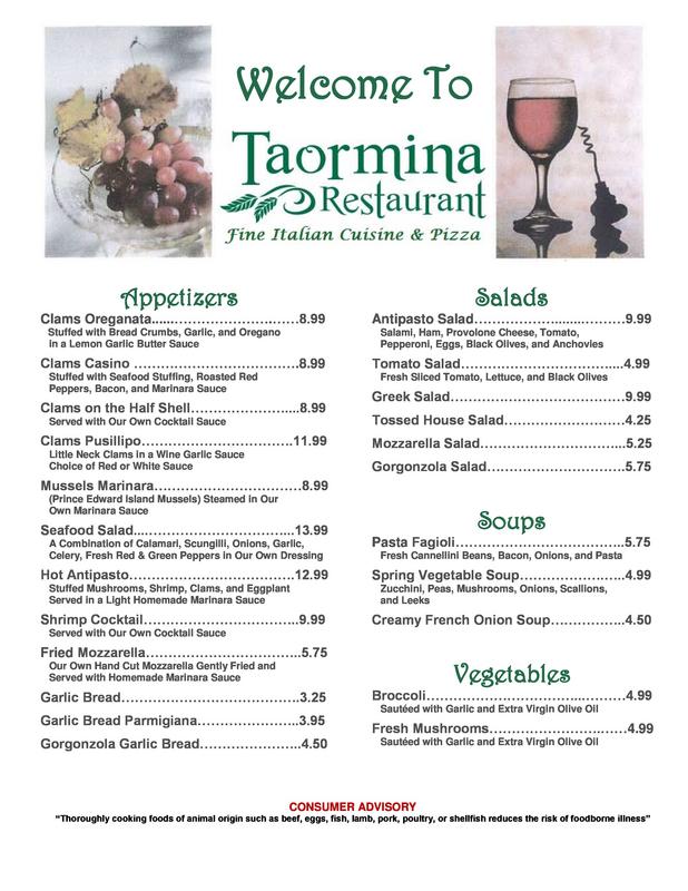 Taormina Restaurant Menus