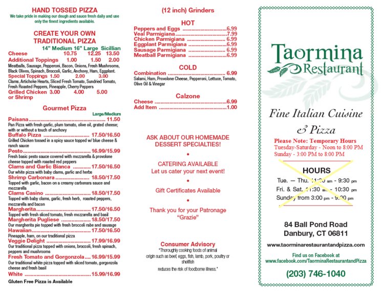 Taormina Restaurant Menus